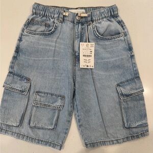 Zara Kids Light Blue Denim Cargo Shorts